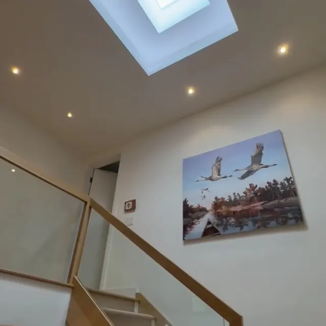 Bright renovated interior staircase and skylight