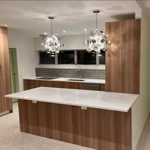 Completed warm wood and white kitchen renovation in Toronto